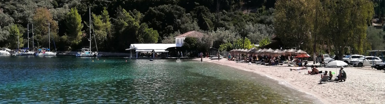 View of Meganisi Island from the catamaran in Greece